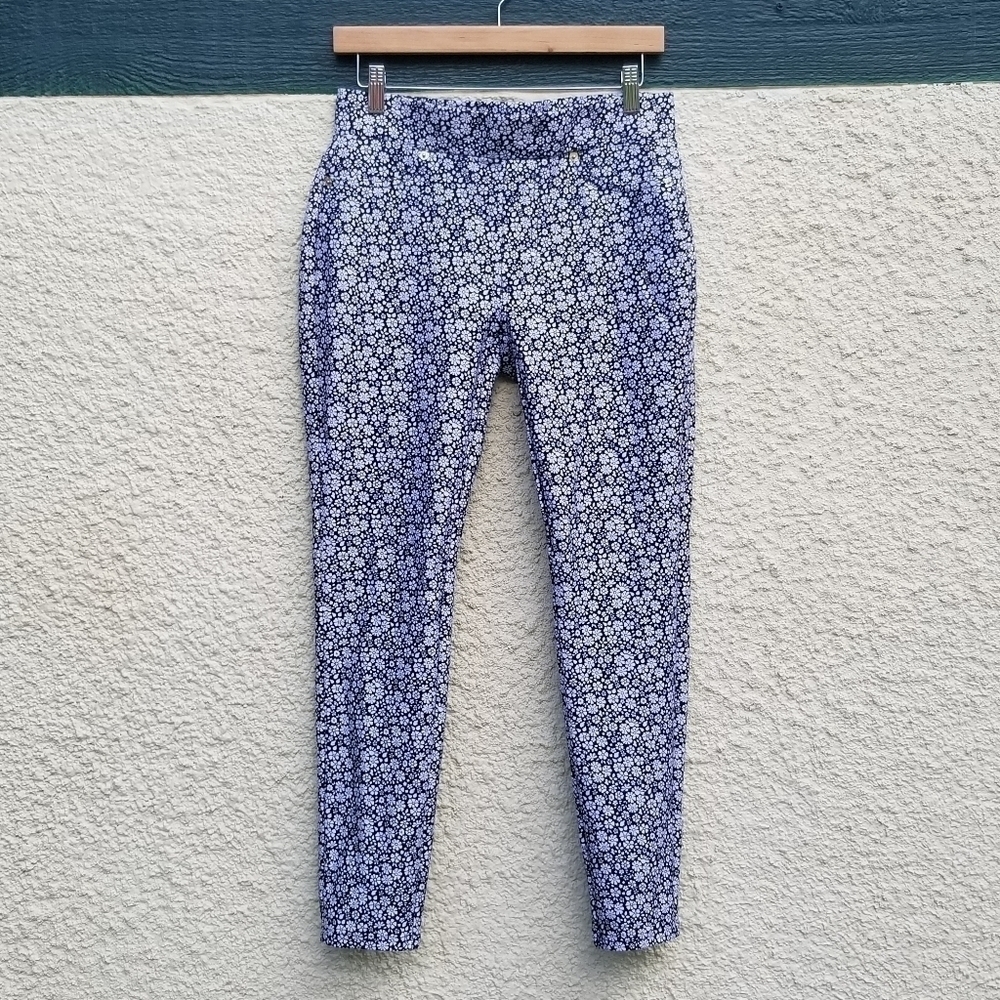 MICHAEL Michael Kors black and white floral stretchy pull on ankle pants medium